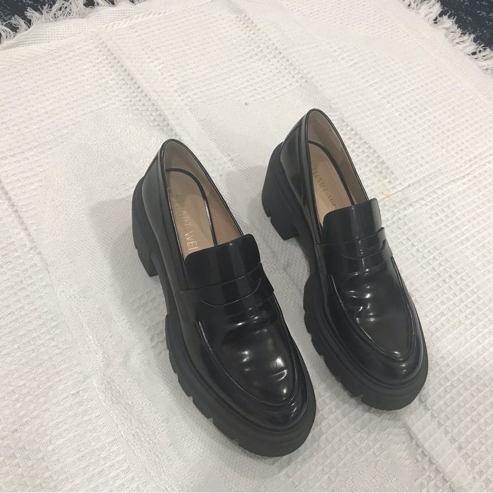 Stuart Weitzman Shiny Black Platform Loafers